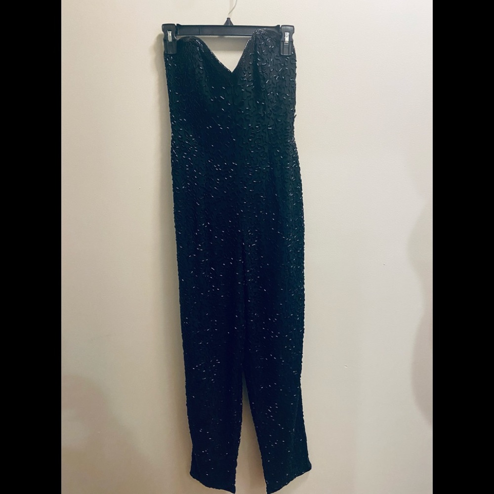 Black tie made by hero industries beaded sequence jumpsuit strapless sz 4 black